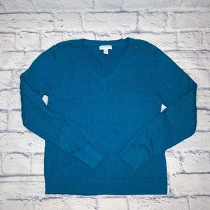 Blue Petite Long Sleeve Knit Vneck